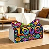 DIY Diamond Art Tissue Box Holder Love Design PULeather Crystal Mosaic Desktop Organizer Bag Resin Rhinestone Storage Organizer Gem Art Home Office Decor Craft Gift for Women