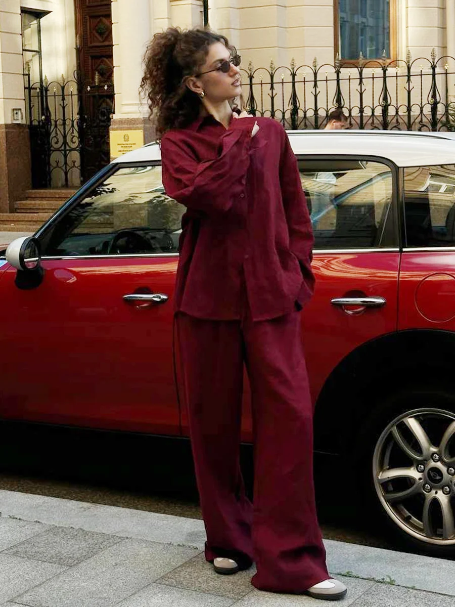 Nigikala Nigikala Shirt Trousers Set 2025 Spring And Summer New Loose Long-Sleeved Shirt Casual Two-Piece Women