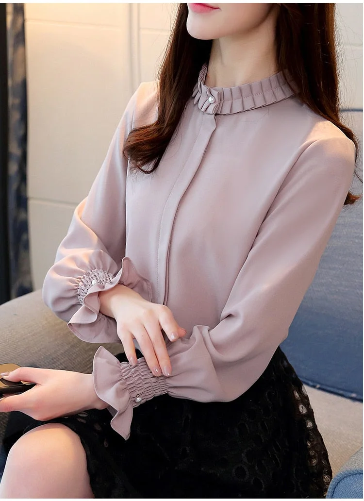 Spring 2020 fashion women blouses shirts OL chiffon blouse long-sleeved womens tops and blouses solid  female clothes 1016 40
