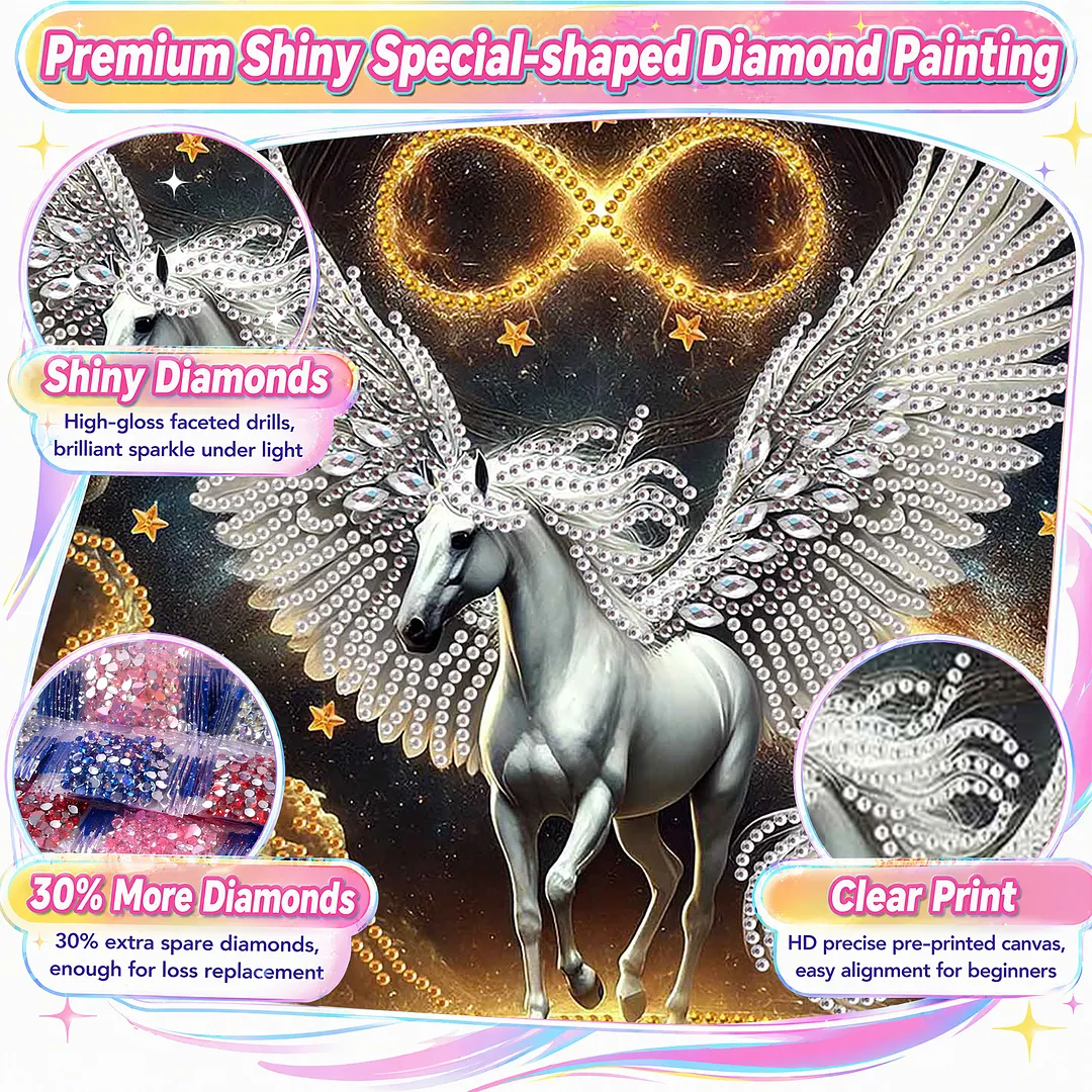 Starry Pearl Pegasus Special Shaped 5D DIY Partial Drill Diamond Painting Kits for Adults Beginners Home Decor Diamonds Paintings Gem Art 11.81 X11.81inch