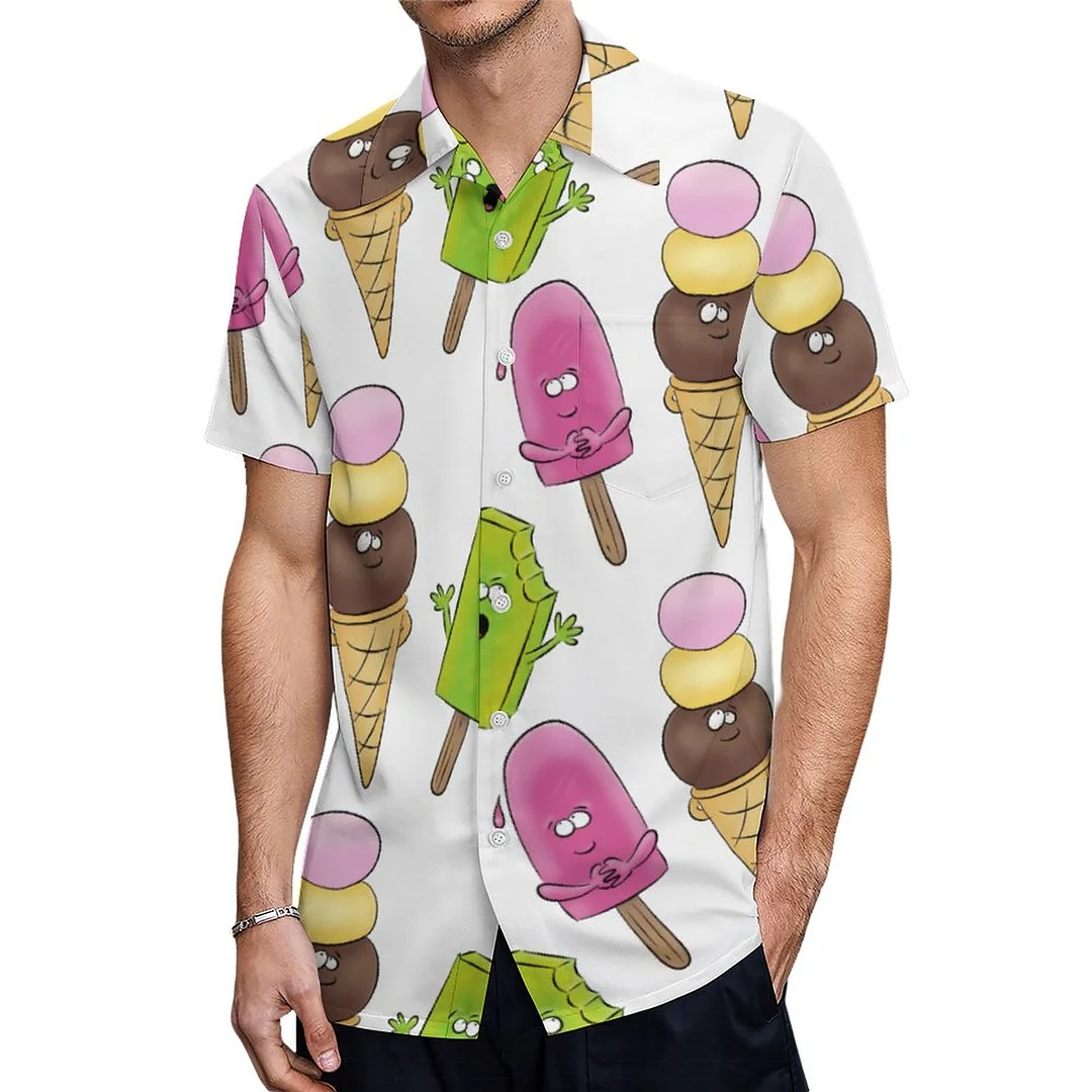 Short Sleeve Funny Ice Cream Popsicle Cartoon Hawaiian Shirt Mens Button Down Plus Size Tropical Hawaii Beach Shirts