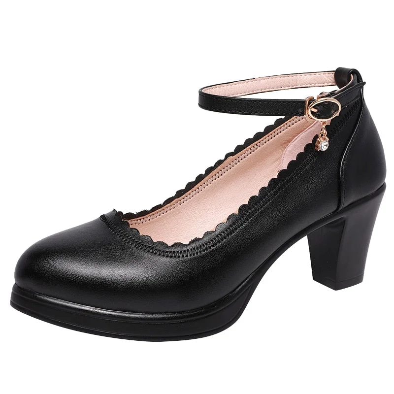 GKTINOO Big Size 33-43 Block Heels Platform Shoes Women Pumps 2022 High Heel Spring Wedding Shoes Ladies Office Leather Shoe