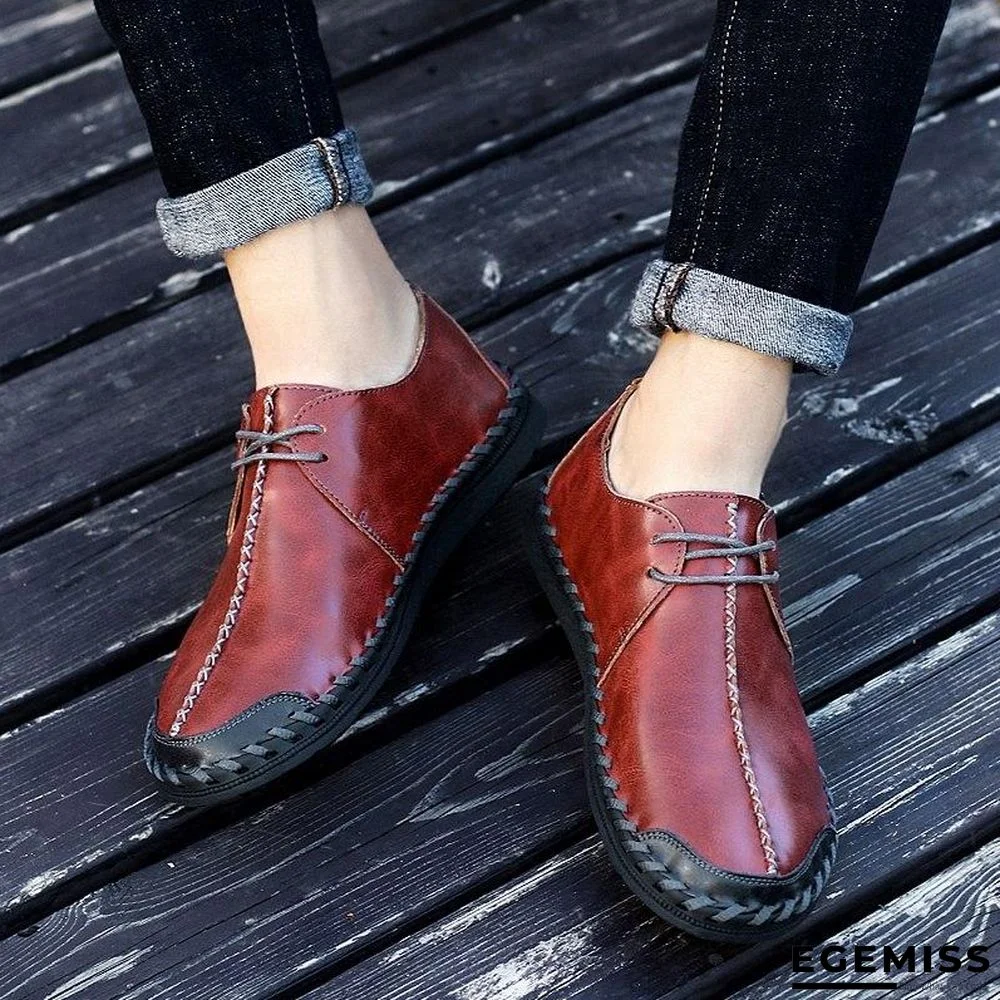 Men Casual Cow Leather Light Comfortable Split Leather Flats Shoes | EGEMISS