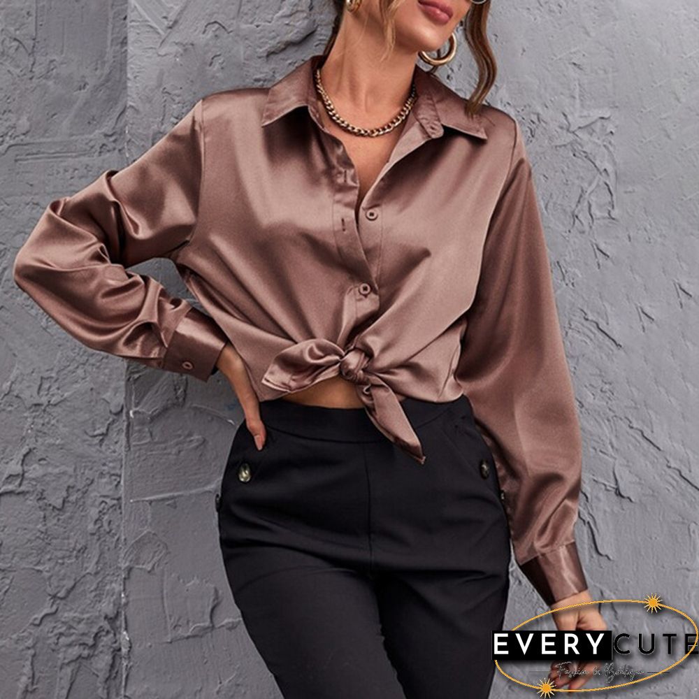 Autumn Women Long Sleeve Shirt Satin Silk Lapel Collar Elegant Casual Office Blouse Plus Size Tops Blusas