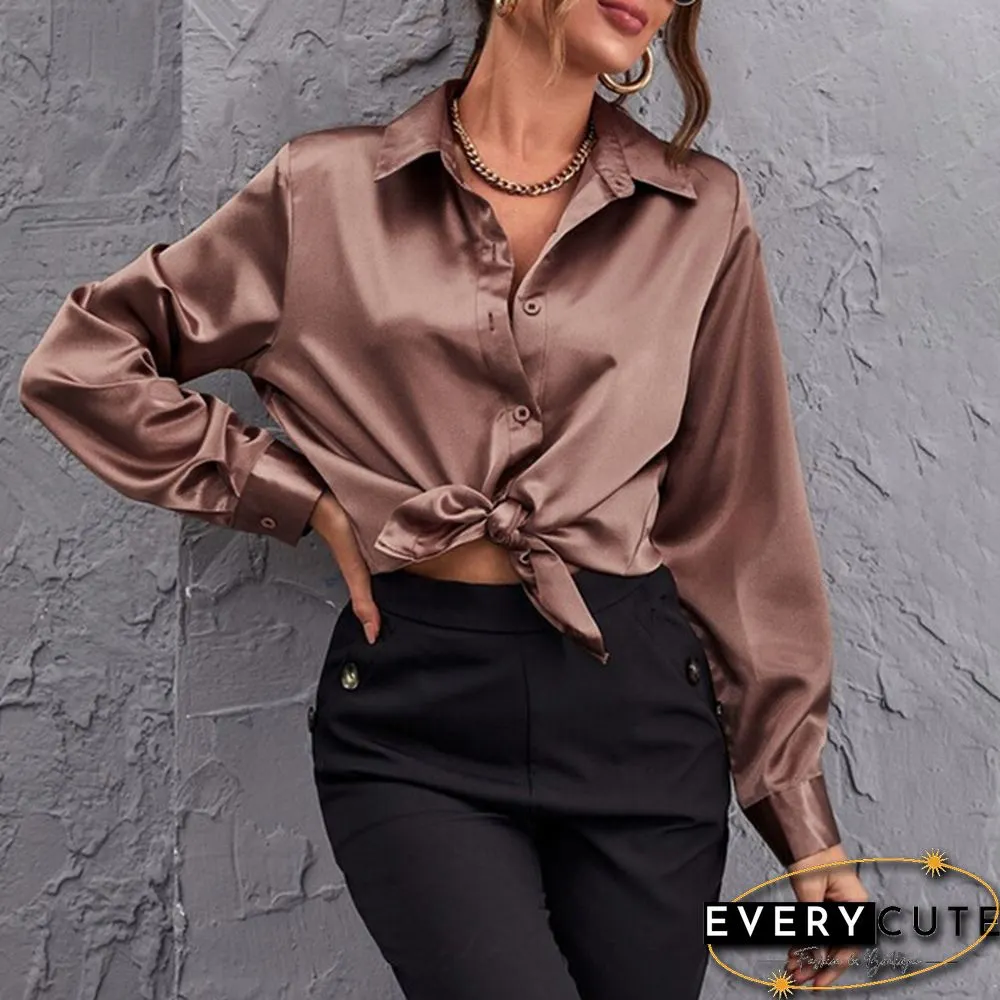 Autumn Women Long Sleeve Shirt Satin Silk Lapel Collar Elegant Casual Office Blouse Plus Size Tops Blusas