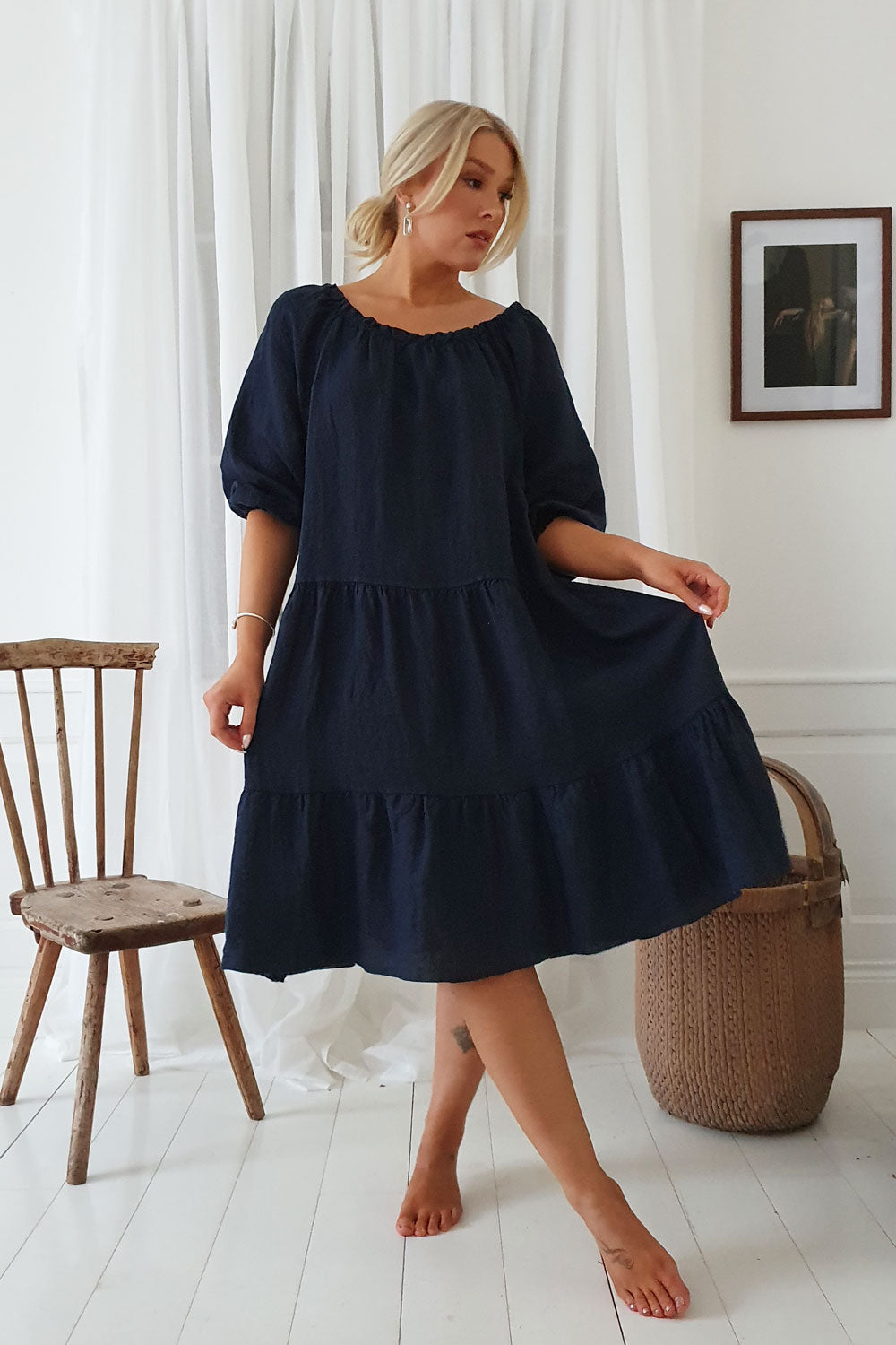 Abby linen dress, navy
