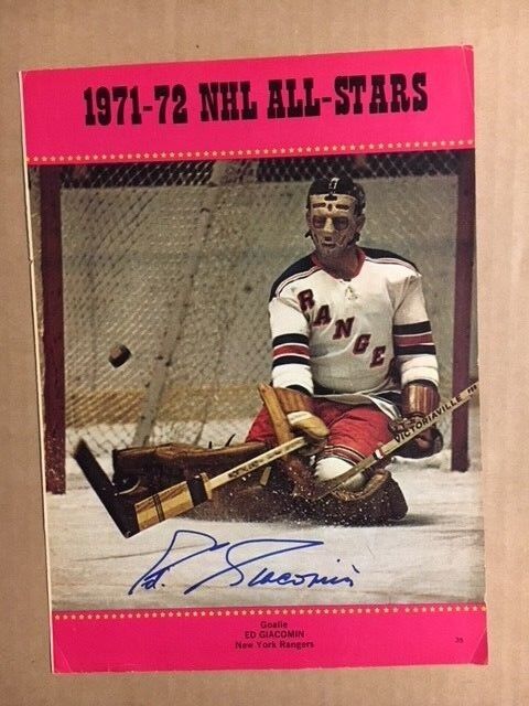 Eddie Giacomin NY Rangers HOFer Signed 8x11 Photo Poster painting COA