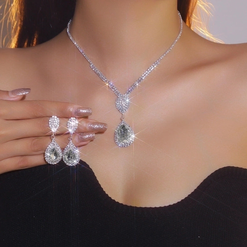 Rhinestone Copper Water Droplets Jewelry Set