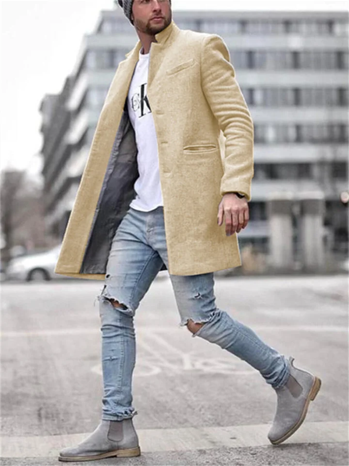 Men's Solid Color Trend Fashion Midi Length Coat