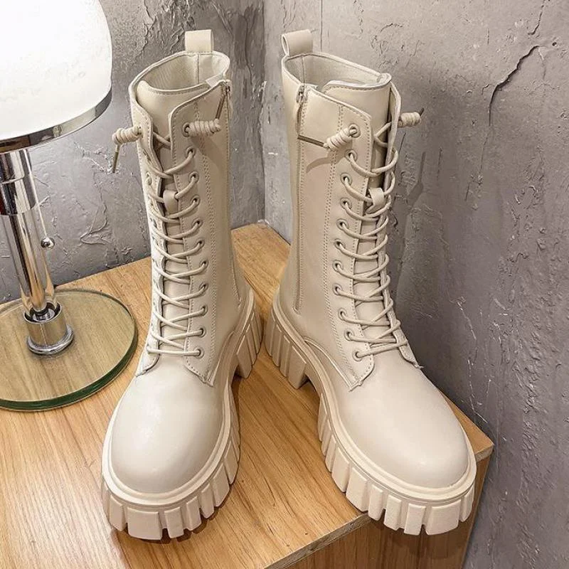 Women White Boots Autumn 2022 Fashion Black Leather Platform Gothic Punk Combat Shoes Ytmtloy Round Toe Botines De Mujer Sexy