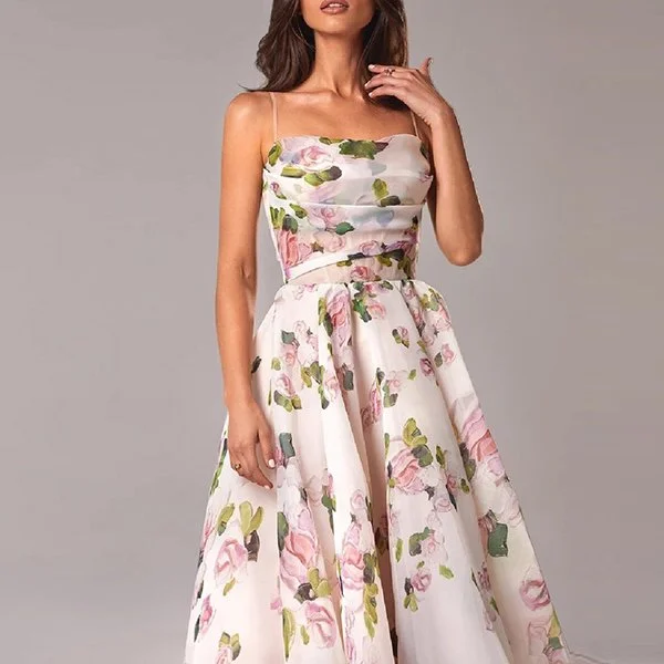 Elegant Print Suspender Dress
