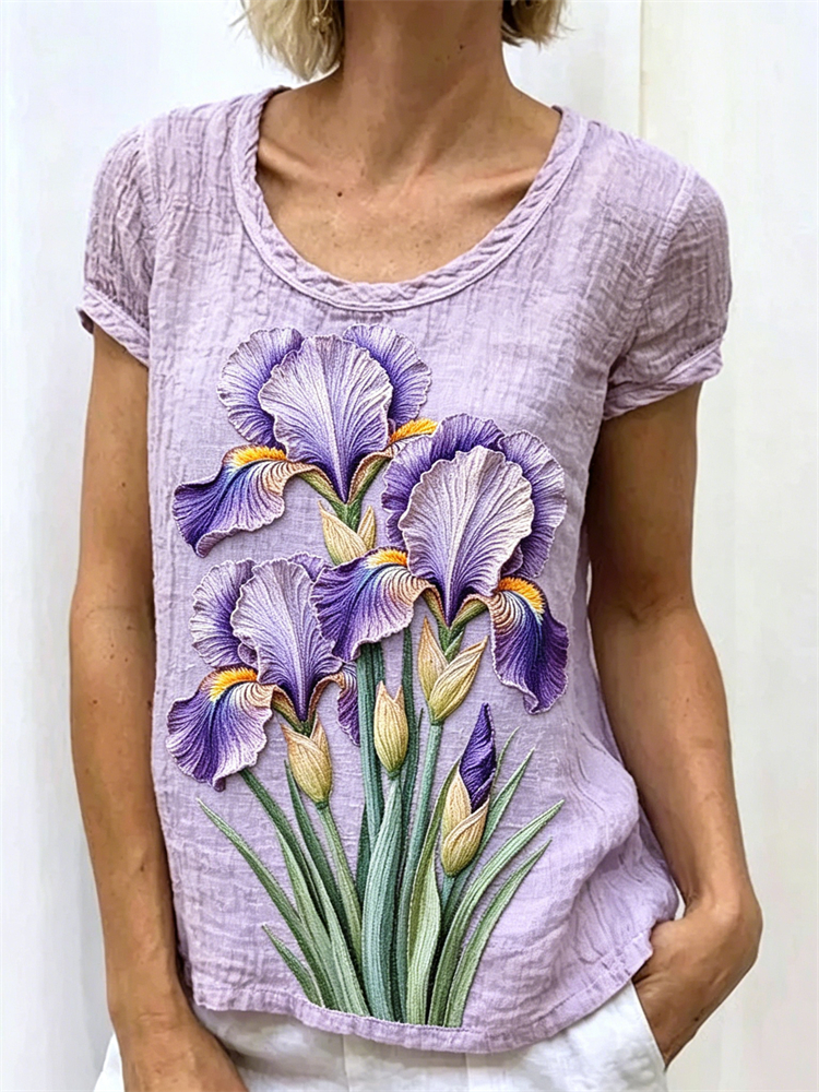 Vintage Classy Irises Art Linen T Shirt elevenforest