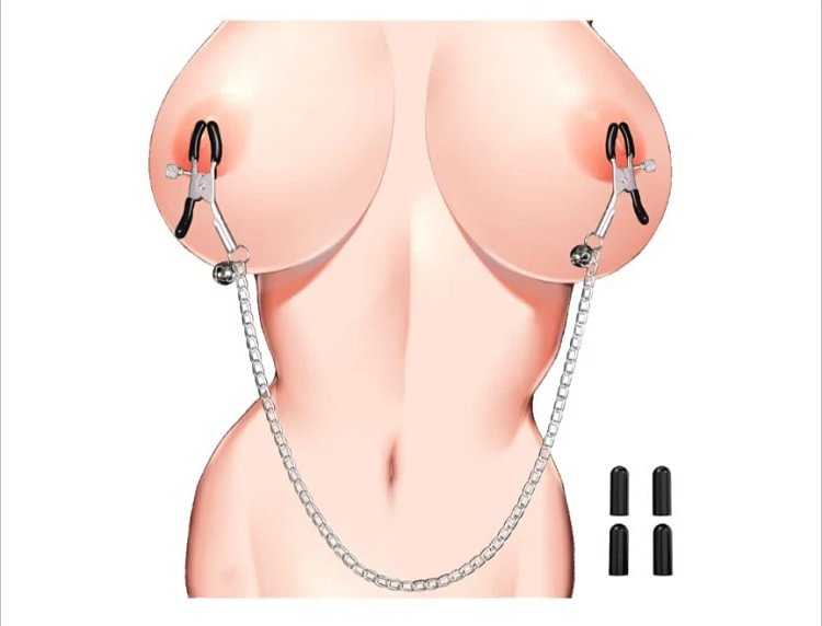 pornhint Pornhint BDSM Nipple Toy Adjustable Metal Nipple Clamps W 4 Replacement Sleeves BDSM