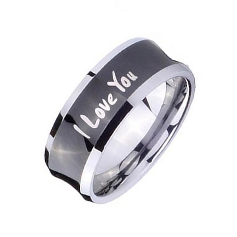 8MM Black Tungsten Carbide I Love You Engagement Wedding Bands For Men