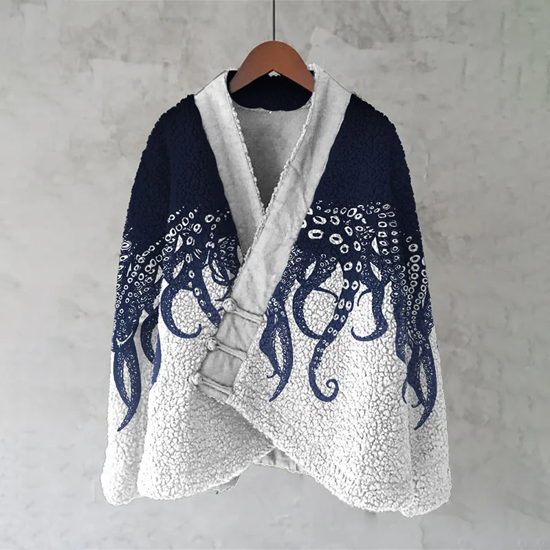 Vintage Japanese Ocean Octopus Print Cardigan