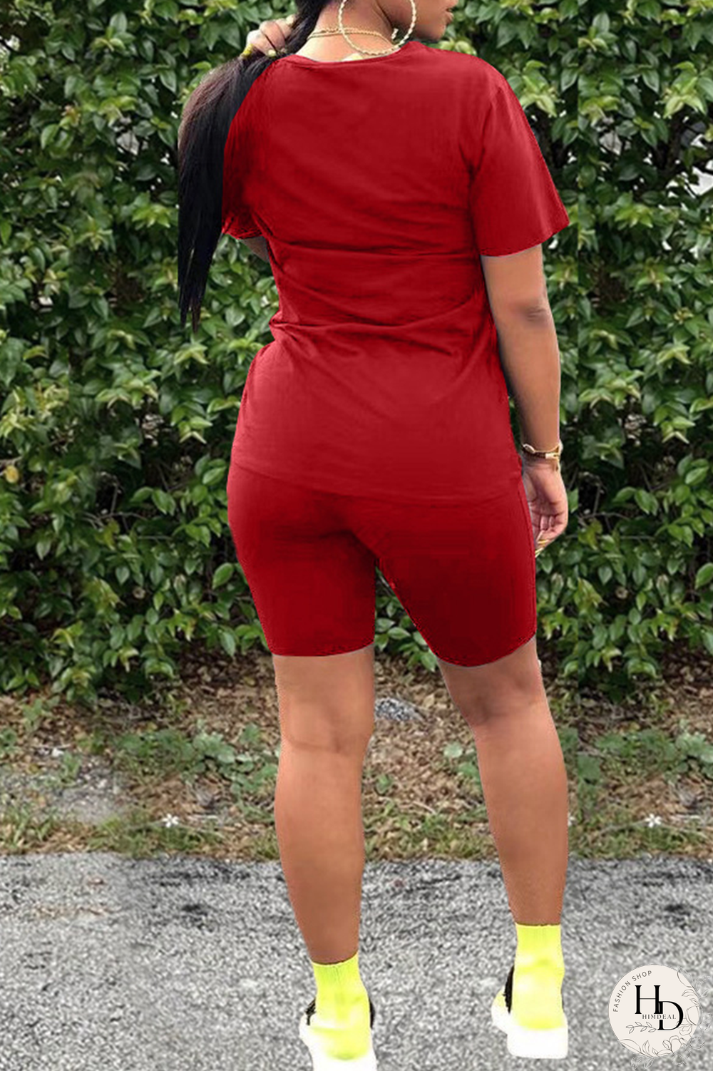 Black Casual Print Split Joint O Neck Short Sleeve Two Pieces