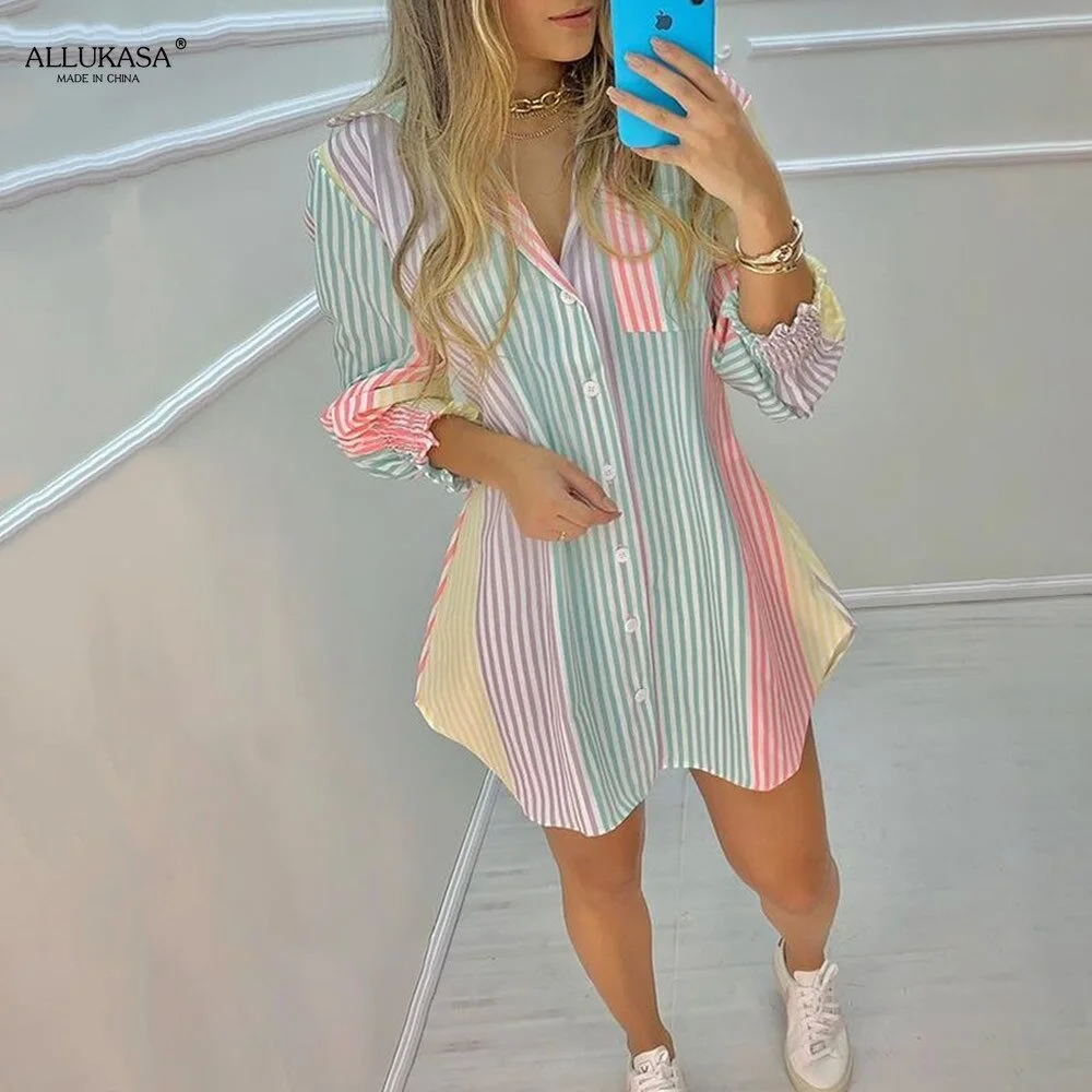2021 Women Fashion Striped Print Shirt Lady Long Sleeve Blouse Off Shoulder Ruched Button Design Casual Tops blouses femme