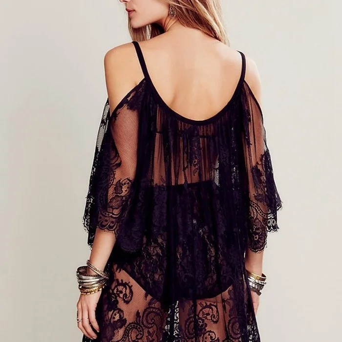 Uveng Uveng Women's Senders Sunscreen Open Shoulder Beach Sexy Lace Dress Mask Beach Sunscreen