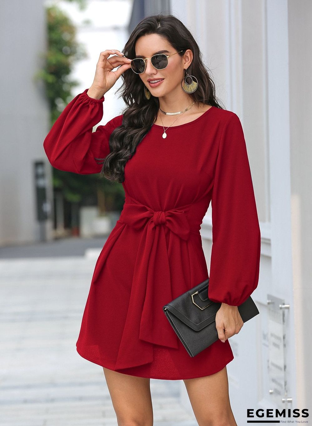 Solid Color Plus Size Loose Simple Dress Belt Temperament Women's Wear | EGEMISS