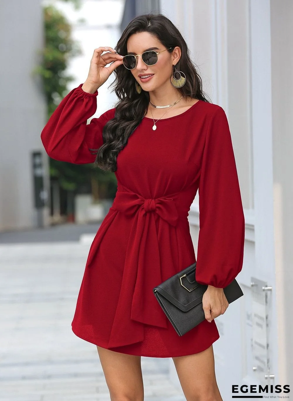 Solid Color Plus Size Loose Simple Dress Belt Temperament Women's Wear | EGEMISS