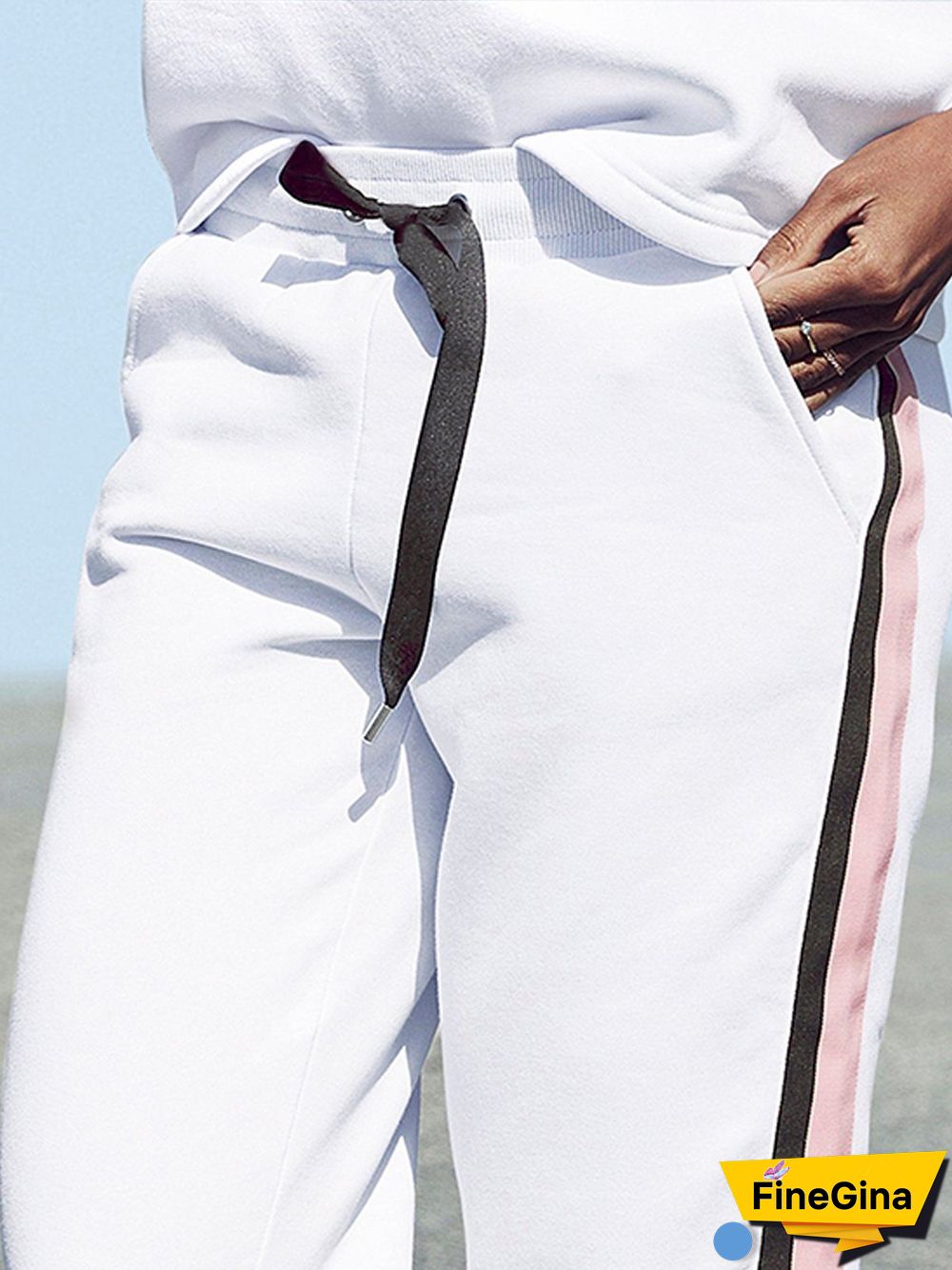 Plain Color-block Plus Size Casual Sweatpants