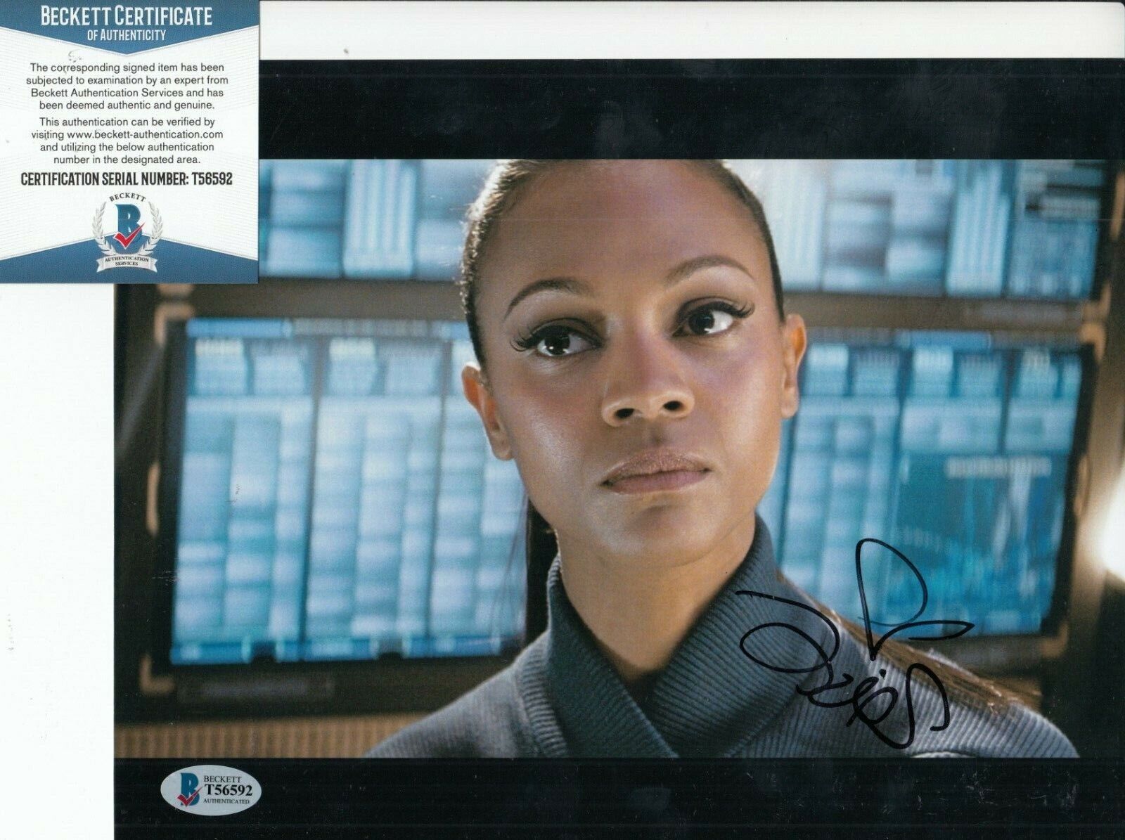 ZOE SALDANA signed (STAR TREK INTO DARKNESS) Movie 8X10 Photo Poster painting BECKETT BAS T56592