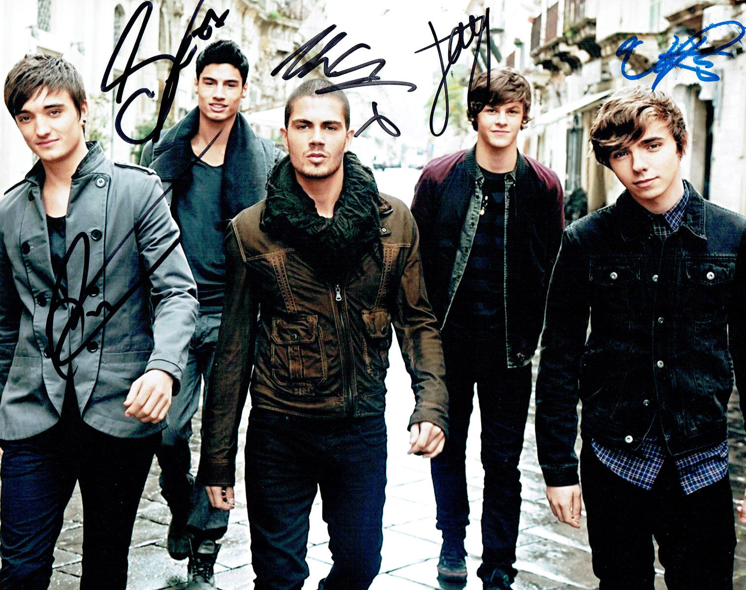 The WANTED Full Complete Band SIGNED 10x8 Photo Poster painting Music AFTAL Autograph COA