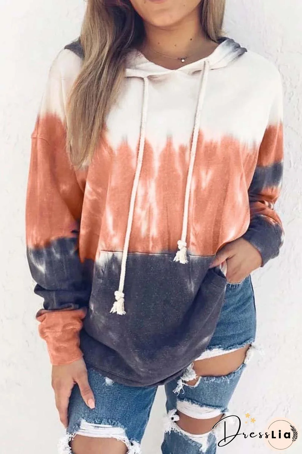 Hooded Collar Tie-Dye Print Hoodie (3 Colors)