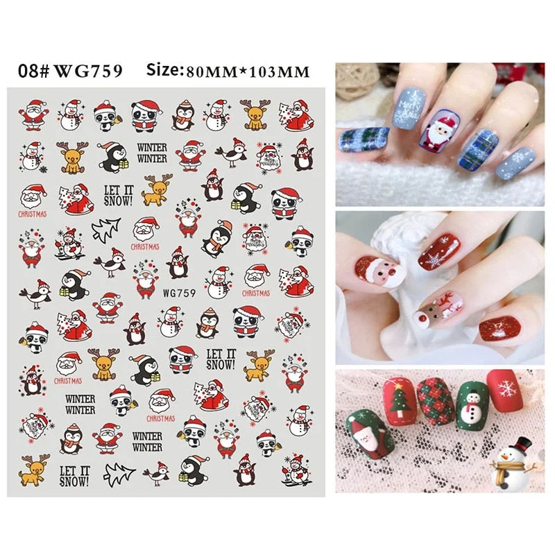 1Pc Christmas 3D Nail Stickers Snowflake Snow Man Elk Transfer Slider Nail Art Decotaion For Winter Sliders Foils Manicures