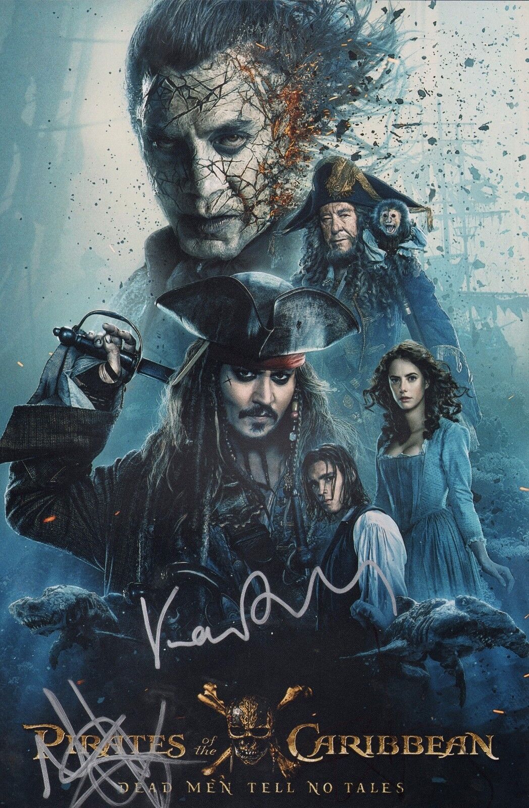 Pirates of the Caribbean Cast(x3) Authentic Hand-Signed JOHNNY DEPP 11x17 Photo Poster painting