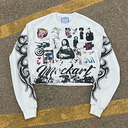 Retro waffle crew neck cropped sweatshirt