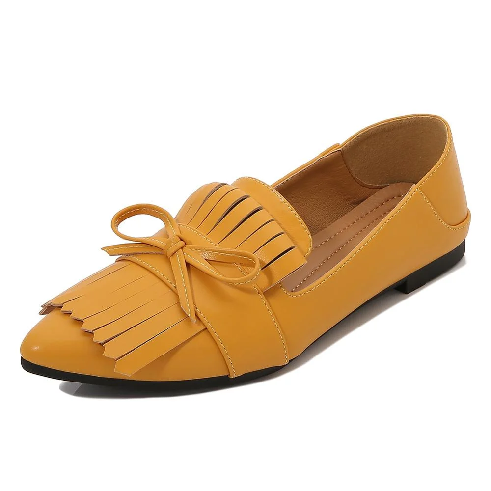 Plussize36-45 Fringe butterflyKnot pointed toe loafers women ballet flats shoes woman slip on shallow comfy tassel moccasins2020