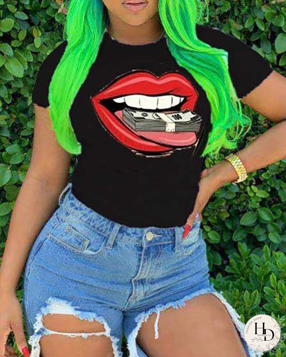 Lip Print Short Sleeve Casual T-shirt P13284