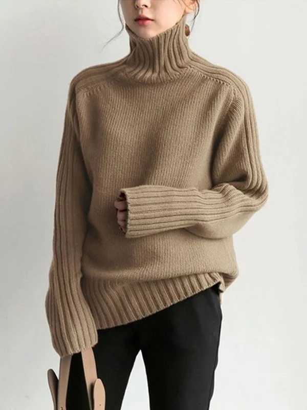 Simple Solid Turtleneck Sweater