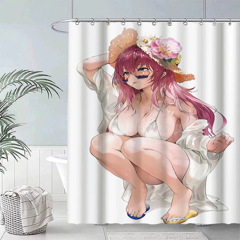 Anime Big Breasted Girl Printing Shower Curtain Bathroom Supplies High-quality Waterproof Bathroom Decoration with Hook Curtain