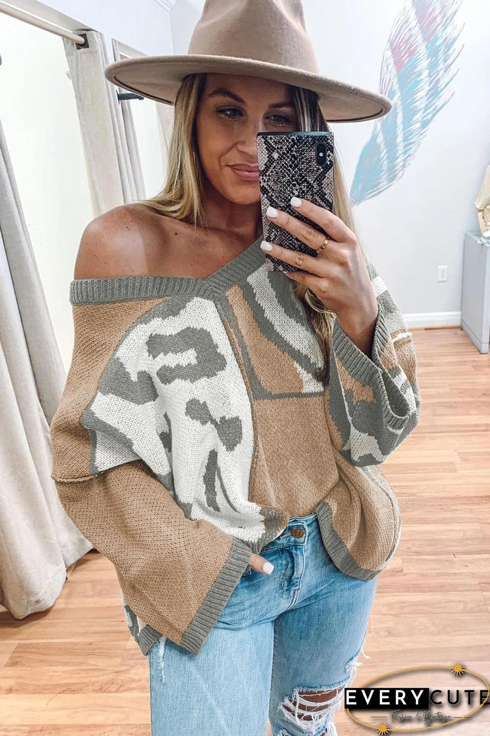 Leopard Animal Color Blocking Sweater