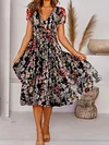 Women's A Line Dress Midi Dress Short Sleeve Loosen Floral Print Spring Summer V Neck Elegant Casual Vacation Midi Dress