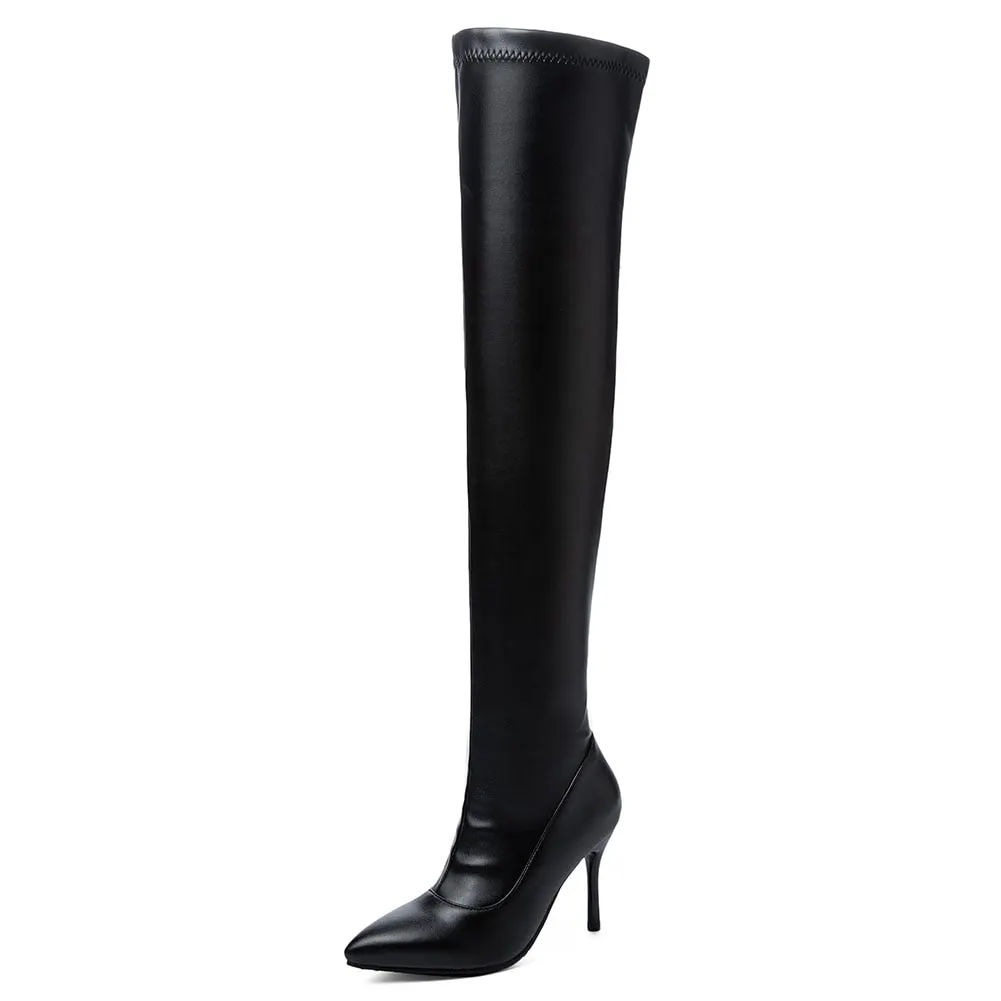 BONJOMARISA New Plus Size 34-45 Ins Sexy White Over The Knee Boots Women 2020 Thin High Heels Thigh High Lady Boots Shoes Woman