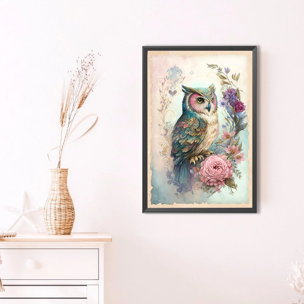 Diamond Painting - Full Round Drill - Flower Owl(Canvas|40*60cm)