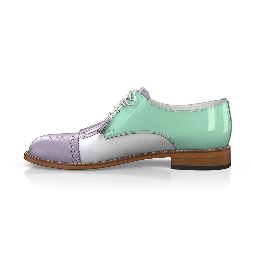 Light Purple & Turquoise Round Toe Flats Fringes Oxford Shoes Women Nicepairs