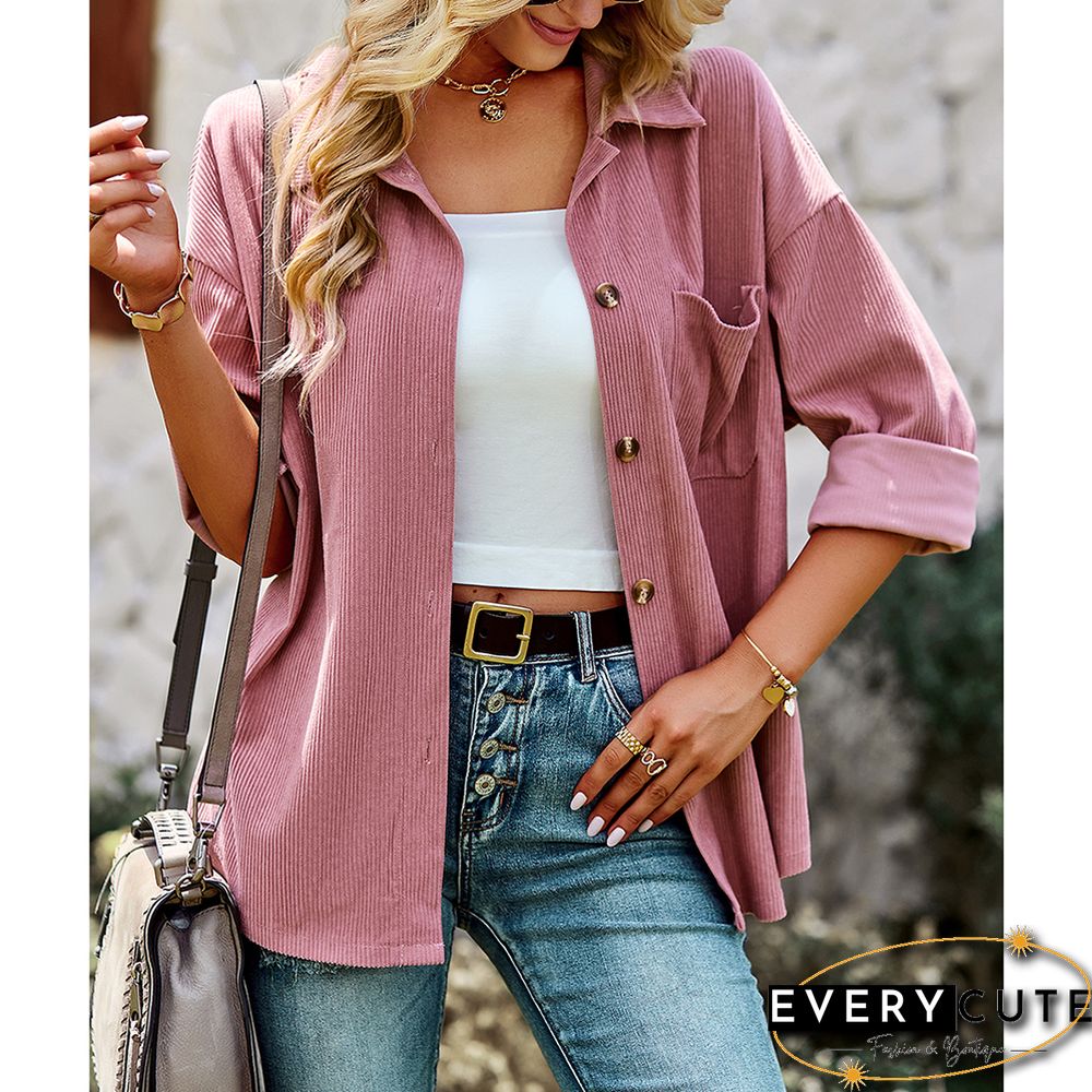 Pink Solid Buttoned Woolen Shirt with Pocket