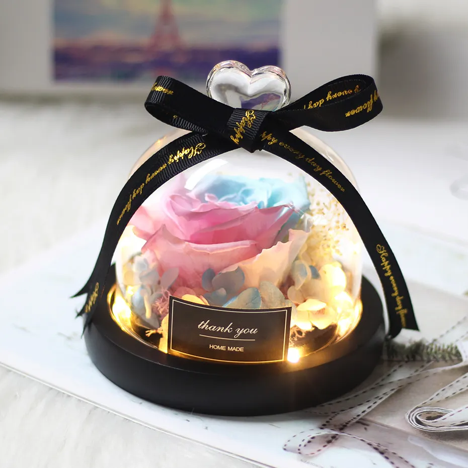 Tegooe DuHouse Forever Roses Preserved Real Flowers in Glass Dome Eternal Flower Gift for Her Valentines Day Anniversary B...