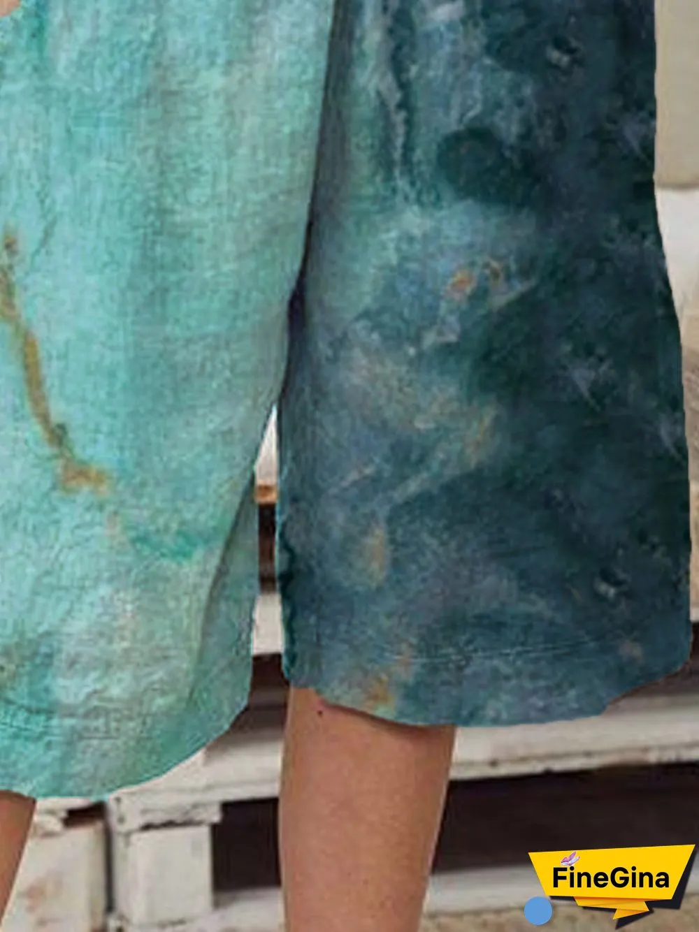 Polyester Cotton Floral-Print Ombre/tie-Dye Shorts