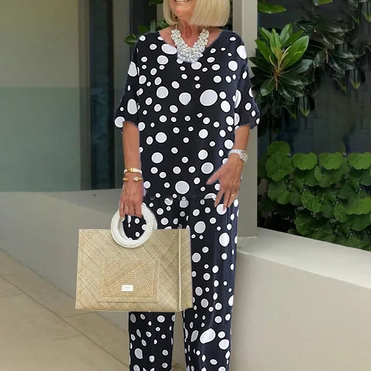 Irregular Polka Dot Print Casual Two-Piece Set