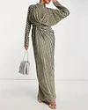 Silk sequined beaded twist maxi dress