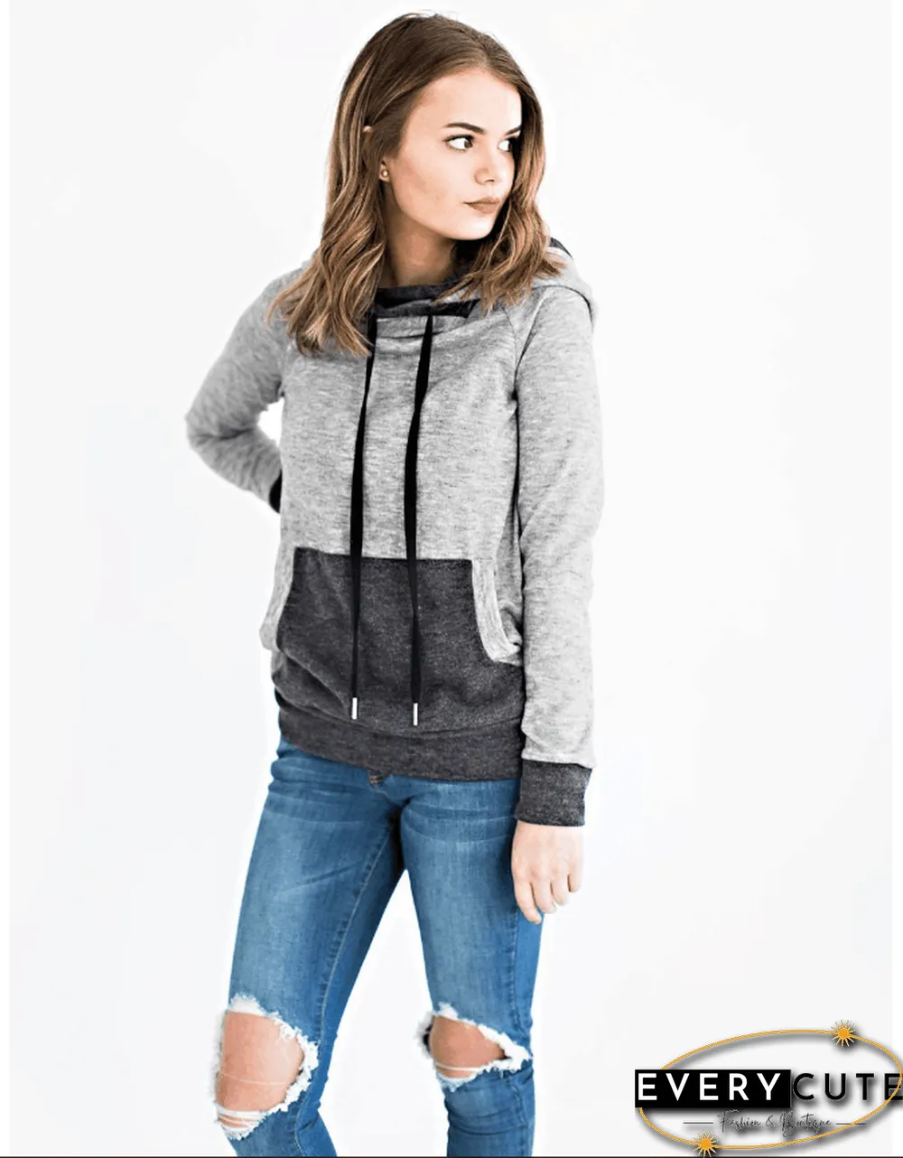 Hooded Stitching Sweatshirt