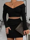 Sexy Knitting Solid Color V-Neck Shirts+ Wrap Skirt Two Pieces Set