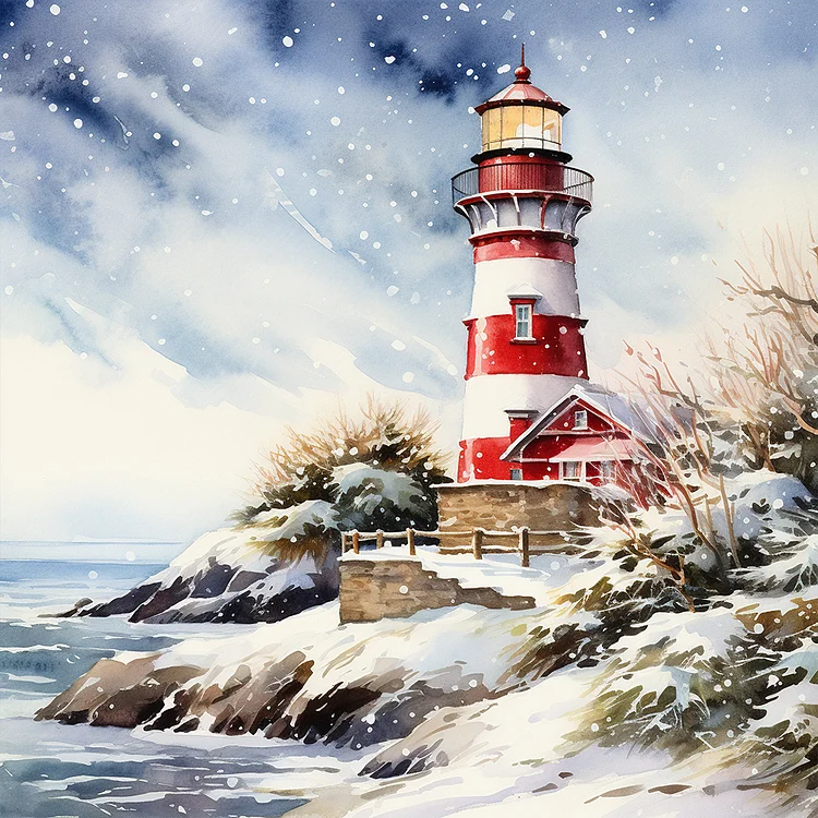 Christmas Winter Snowflake Lighthouse - Full Round 30*30CM