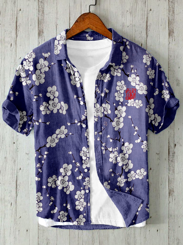 Comstylish Japanese Cherry Blossom Art Linen Blend Comfy Shirt