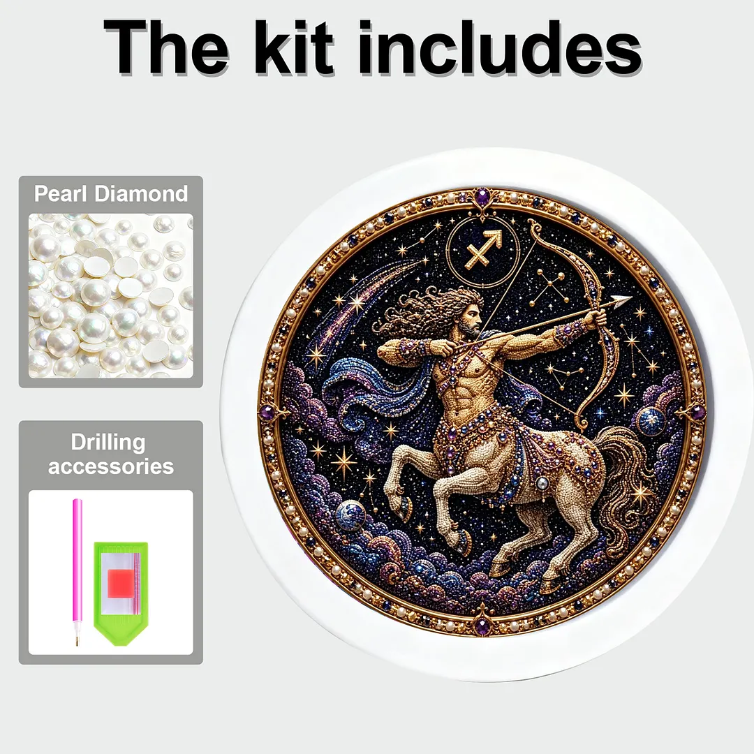 Framed Pearl Painting Kit Sagittarius Zodiac 7.87x7.87in for Adults